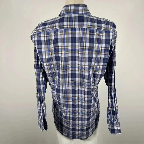 🌟Etro men shirt size 39 blue yellow  plaid - Picture 4 of 9